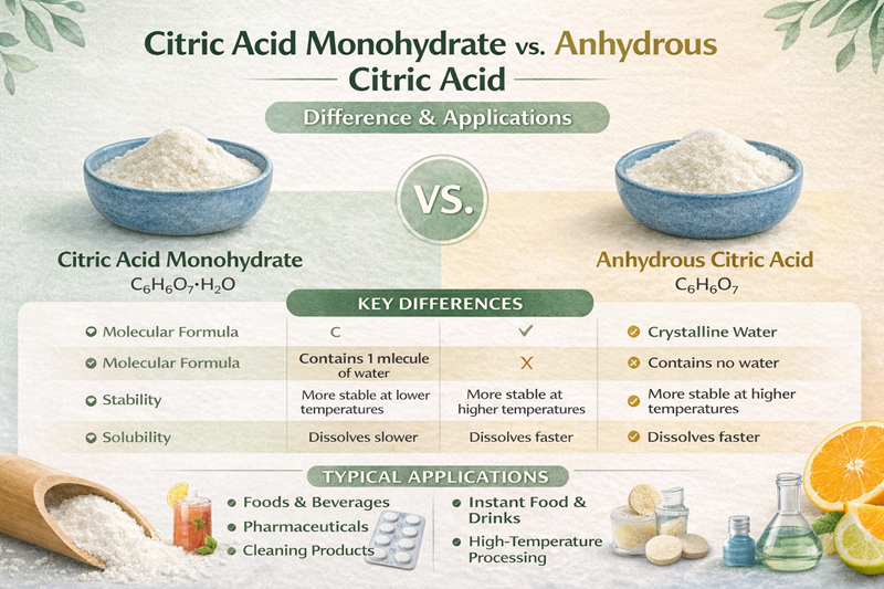 So s&aacute;nh giữa axit citric monohydrat v&agrave; khan